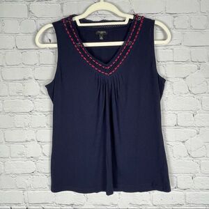 TALBOTS navy V-neck sleeveless top ribbon embellishment - size MP